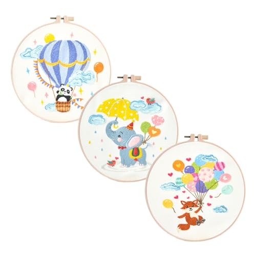 Cosiesnest 3 Stickset für AnfäNger Sticken Set Erwachsene Kreuzstich Set Vorgedruckt Handmade Embroidery Starter Kit Set with Partten Tiere Embroidery Kit Craft Kits für Erwachsene von Cosiesnest