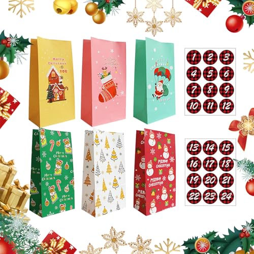 Weihnachten Adventskalender Papiertüten, 24 Tage Countdown Kalender Kraft Goody Geschenk behandeln Taschen mit Siegel Zahlen Aufkleber für DIY füllbar Xmas Party Favors Dekorationen Weihnachten Adventskalender Papiertüten, 24 Tage Countdown Kalender Kraft Goody Geschenk behandeln Taschen mit Siegel Zahlen Aufkleber für DIY füllbar Xmas Party Favors Dekorationen von Cosiesnest