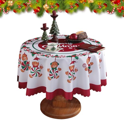 Weihnachten Tischdecke, 150cm Weihnachten Runde Tischdecke Waschbar rot drucken Xmas Tischdecke für Weihnachten Neujahr Home Holiday Dining Party Tischdekoration (Rot C) von Cosiesnest