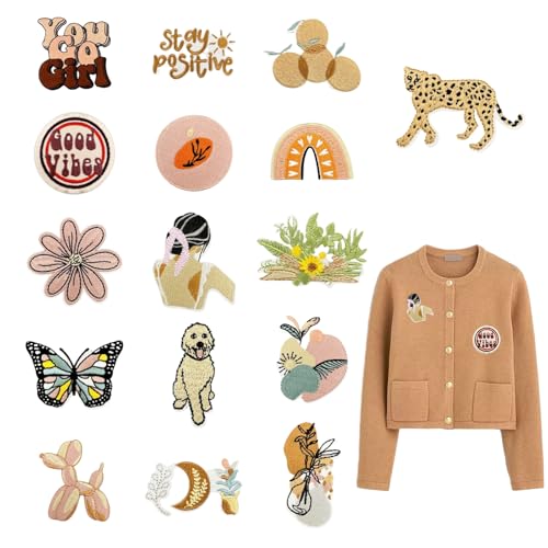 Cosmeria 16 Bunte Bügelbilder-Set Mit Boho Designs, Vielseitige Hochwertige Applikationen Für Kleidung, Taschen, Kissen Und Mehr, Kreative Personalisierung von Cosmeria