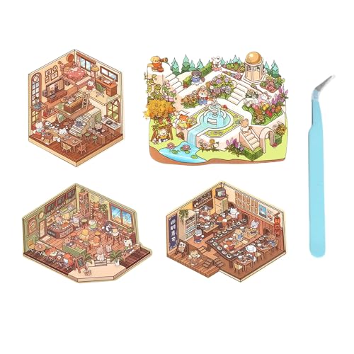 Cosmeria 4 Sätze DIY 3D Hausaufkleber Set Typ G, 3D Sticker Scene, Kreativer Stressabbau Für Kinder, Erwachsene, Sticker Therapy, Kreative Szene Spaß Stacking Cosmeria 4 Sätze DIY 3D Hausaufkleber Set Typ G, 3D Sticker Scene, Kreativer Stressabbau Für Kinder, Erwachsene, Sticker Therapy, Kreative Szene Spaß Stacking von Cosmeria