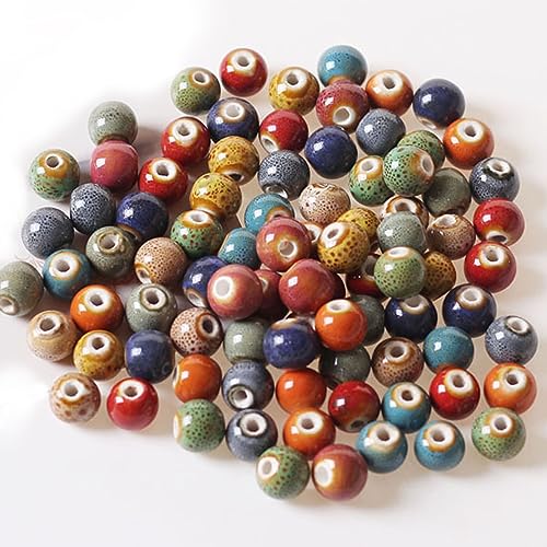 100 Stück Keramikperlen,Bunte Perlen Bastelperlen Diy Keramik Perlen Basteln Loch Bunt Perlen Mit Loch für DIY Schmuck Arts Crafts Halskette Armreifb Armband Halskette Charms(10mm) von Cosswe