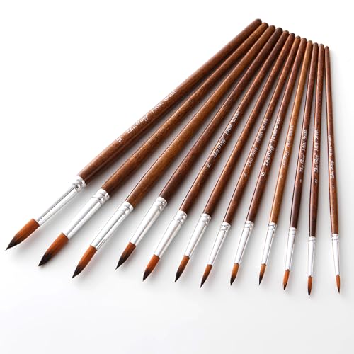 12 Stück Pinsel Set,Nylon Pinsel,Nylonhaar Künstler Acrylpinsel Art Paint Brush für Aquarell Acryl Ölgemälde (Braun) von Cosswe