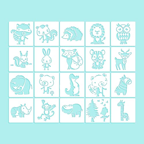 Cosswe 20 Stück Tiere Malen Schablone, Kinder Zeichenschablonen Wiederverwendbare Tiermalerei Kunststoff Malschablonen DIY Zeichenschablonen für Scrapbooking Fotoalbum Geschenkkarten von Cosswe