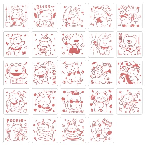 24 Pcs Schablonen Cartoon Malschablonen,15 * 10cm Malerei Schablonen Tiere Schablonen Zum Malen Kunststoff Zeichnungs Schablonen Set Weihnachtsgeschenke Waschbar für DIY Party Basteln(02) von Cosswe