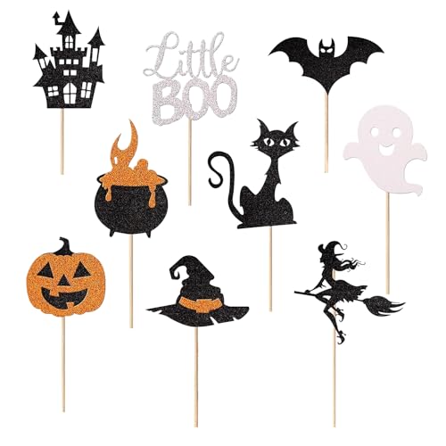Cosswe Halloween Cupcake Toppers - 18 Stück Glitzer Topping für Themen-Party, Kuchen Dekorationen Zubehör mit Kürbis, Fledermaus, Geist, Spinne Cosswe Halloween Cupcake Toppers - 18 Stück Glitzer Topping für Themen-Party, Kuchen Dekorationen Zubehör mit Kürbis, Fledermaus, Geist, Spinne von Cosswe