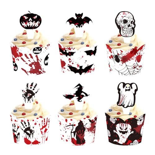 Halloween Cupcake Toppers Wrappers Halloween Cupcake Dekor 24 Stück Halloween Muffins Kuchen Deko Kürbis Ghost Fledermäuse Horror Cupcake Topper Dekor für Halloween Mottopartys Kuchen Muffins Desserts Halloween Cupcake Toppers Wrappers Halloween Cupcake Dekor 24 Stück Halloween Muffins Kuchen Deko Kürbis Ghost Fledermäuse Horror Cupcake Topper Dekor für Halloween Mottopartys Kuchen Muffins Desserts von Cosswe