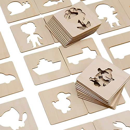 Kreideschablonen aus Holz, 60 Stück Zeichenschablonen für Kinder pädagogische DIY-Malschablonen für Diy Geburtstag Geschenke Kleinkinder Vorschule Malwerkzeug Handwerk von Cosswe