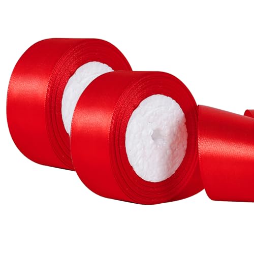 Rotes Satinband,2 Rollen rotes Band Satinbandrollen für Geschenkverpackung für DIY Geschenke,Stickerei,Haarschleifen,Weihnachtskarten,Bastelstoff,Hochzeit（40mm breit x 22.8M） von Cosswe