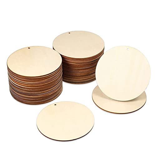 Runde Holzscheiben mit Loch,50 Stücke Runde Naturholzscheiben Holz Scheiben Holzanhänger zum Bemalen,4cm runde Holz Stücke mit Loch für DIY Handwerk Malen Hochzeit Weihnachtsschmuck von Cosswe