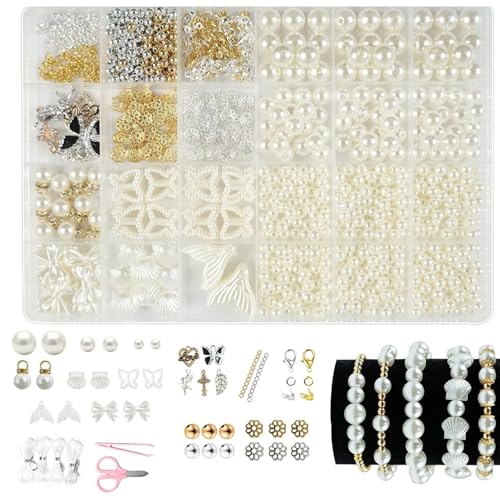 Weiße Perlen Set, Armbänder Selber Machen Perlen zum Auffädeln Weiße Perlen, Armband Set Selber Machen Geschenke für Mädchen Armbänder Charm Kit für DIY Armband Schmuckherstellung (DIY Set 2) von Cosswe