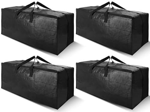 Cosy Family 4 Stück robuste extra große Umzugstaschen mit Rucksackgurten – starke Griffe und Reißverschlüsse, Aufbewahrungstaschen für platzsparend, Alternative zu Umzugskasten (4 Stück, schwarz) von Cosy Family