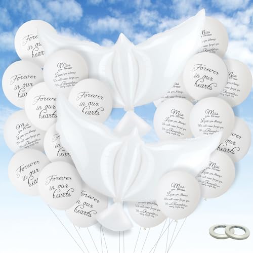 22 Pcs Beerdigung Gedenkballons, Weiße Trauer Luftballons zum Freigeben im Himmel mit 2 Pcs Peace Taube Balloons beerdigung ballon für Begräbnis Kondolenz Memorial Dekoration von Cosysparks