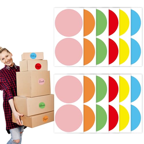 48 Pcs Umzugsetiketten, 100 X100 mm Rund Aufkleber Umzugskartons Umzugsaufkleber Bunt für Kartons Farbkodierungsetiketten Etiketten Umzug für Umzugs-Haus-Aufkleber (10 * 10cm)(Rund) von Cosysparks
