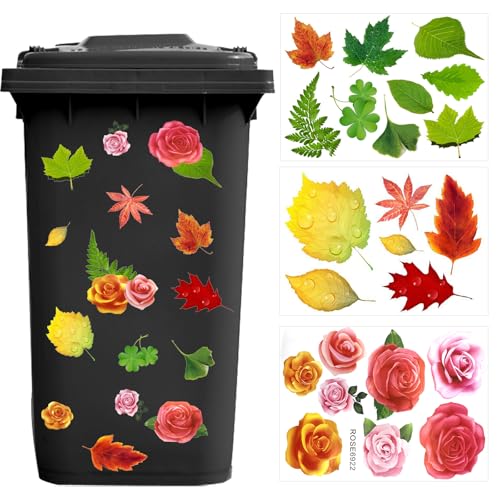 Cosysparks Mülleimer Blumen Aufkleber,Wasserdichte Bin Aufkleber für Wheelie Bins Blumen Mülleimer Aufkleber Selbstklebende Wheelie Bin Aufkleber Dekorative Bin Etiketten (Rose) von Cosysparks