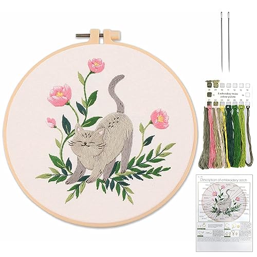 Cosysparks Stickerei Set Anfänger, stickset für anfänger mit Katze und Floral Muster für Anfänger cross stitch kit Handgemachte Nähhandwerk für Erwachsene Stickerei Material Set (Kat2) von Cosysparks