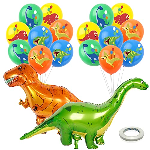 Dino Ballon, 18 Stück Große Dinosaurier Folienballons Aufblasbar Langer Hals Dinosaurier Luftballons mit Dinosaurier Latexballons Grün Rot für Geburtstagsfeier Babyparty von Cosysparks