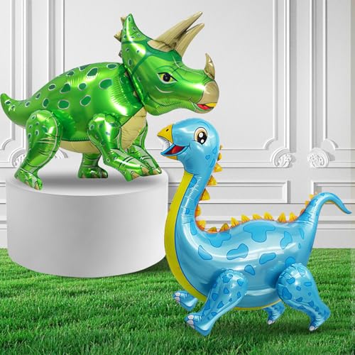 Dino Luftballon, 2pcs 3D Folie Aufblasbare Dinosaurier Ballons Selbststehende Dinosaurier Ballons für Kinder Dschungel Theme Party Geburtstagsdekorationen (90x55cm) von Cosysparks
