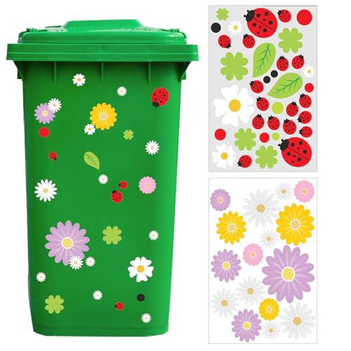 Mülleimer Blumen Aufkleber,Wasserdichte Bin Aufkleber für Wheelie Bins Blumen Mülleimer Aufkleber Selbstklebende Wheelie Bin Aufkleber Dekorative Bin Etiketten (Gänseblümchen) von Cosysparks