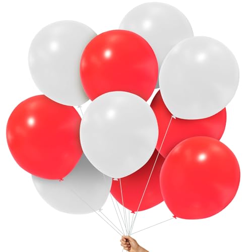 Riesen Luftballons Rot Weiß Luftballons Groß 18 Zoll,10 Pcs Große Ballone Riesenballone Jumbo Luftballons Gross Nackt Ballone für Hochzeit Baby Dusche Verlobungsparty Dekorationen (Rot und Weiß) von Cosysparks