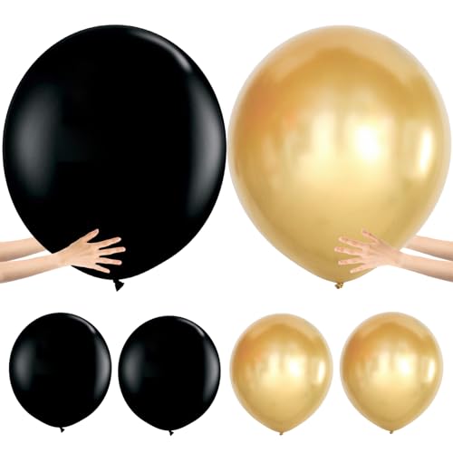 Riesen Luftballons XXL, 6pcs Extra Large und Dicke Ballons Jumbo Luftballons Gross Schwarz Gold XXL Ballon 36 Inch Balloon für Fotoshooting Geburtstag Hochzeitsfeier Festival Karneval Dekorationen von Cosysparks
