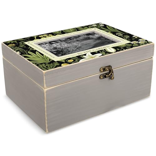Cottage Garden He Walks With Me In The Garden Foto-Schmuckschatulle, 25,4 x 17,8 x 12,1 cm, Schwarz, Grün und Gelb, MDF-Holz und Glas von Cottage Garden