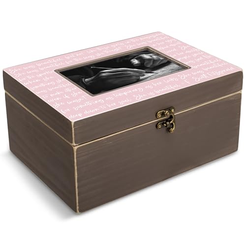 Cottage Garden She Was Beautiful F Scott Fitzgerald Foto-Schmuckschatulle, 25,4 x 17,8 x 12,1 cm, Blush Pink, MDF-Holz und Glas von Cottage Garden