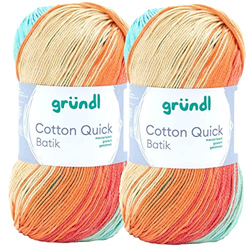 Max Gründl, Cotton Quick Batik Garn, Wolle, 100% Baumwolle (mercerisiert, gasiert) (2 Knäuel, hellblau-grün-mais-orange) von Cotton Quick