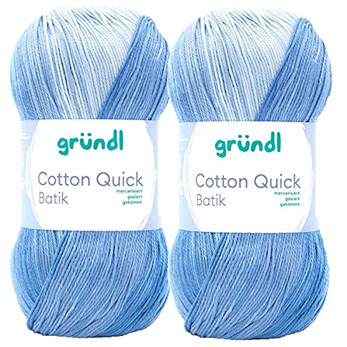 Max Gründl, Cotton Quick Batik Garn, Wolle, 100% Baumwolle (mercerisiert, gasiert) (2 Knäuel, hellblau-mittelblau-dunkelblau) von Cotton Quick