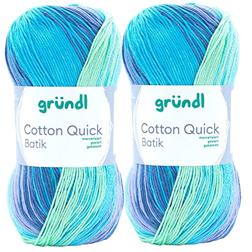 Max Gründl, Cotton Quick Batik Garn, Wolle, 100% Baumwolle (mercerisiert, gasiert) (2 Knäuel, hellblau-violett-apfelgrün) von Cotton Quick