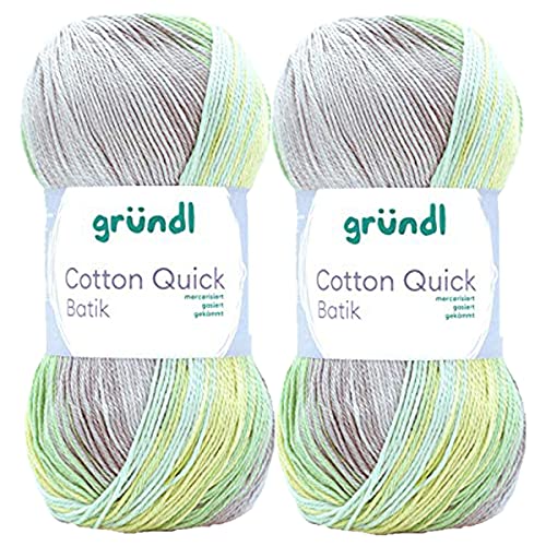 Max Gründl, Cotton Quick Batik Garn, Wolle, 100% Baumwolle (mercerisiert, gasiert) (2 Knäuel, natur-türkis-gelb-grün) von Cotton Quick