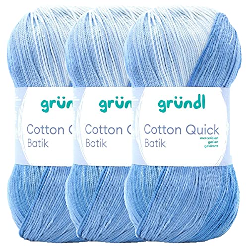 Max Gründl, Cotton Quick Batik Garn, Wolle, 100% Baumwolle (mercerisiert, gasiert) (3 Knäuel, hellblau-mittelblau-dunkelblau) von Cotton Quick