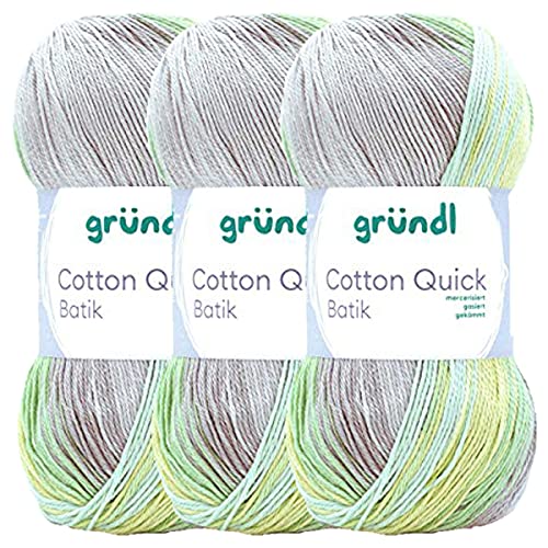 Max Gründl, Cotton Quick Batik Garn, Wolle, 100% Baumwolle (mercerisiert, gasiert) (3 Knäuel, natur-türkis-gelb-grün) von Cotton Quick