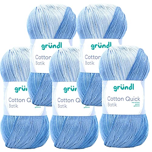 Max Gründl, Cotton Quick Batik Garn, Wolle, 100% Baumwolle (mercerisiert, gasiert) (5 Knäuel, hellblau-mittelblau-dunkelblau) von Cotton Quick