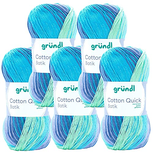 Max Gründl, Cotton Quick Batik Garn, Wolle, 100% Baumwolle (mercerisiert, gasiert) (5 Knäuel, hellblau-violett-apfelgrün) von Cotton Quick