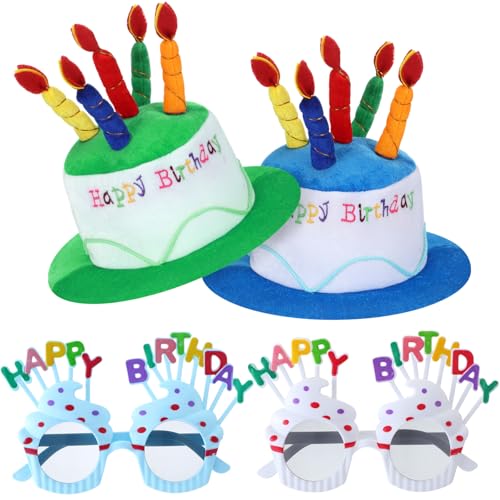 Coume 2 Plüsch-Geburtstagshüte für Erwachsene, 2 süße cremefarbene Gläser, Party-Dekoration, Happy Birthday-Hüte (Blau, Grün) von Coume