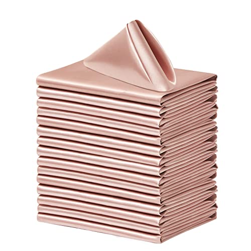 Counfeisly 16 Stück quadratische Satin-Servietten, 43,2 x 43,2 cm, seidig weiche, glatte Tischdecke, Servietten für Restaurant, Hochzeiten, Bankett, Party-Dekoration, Roségold von Counfeisly