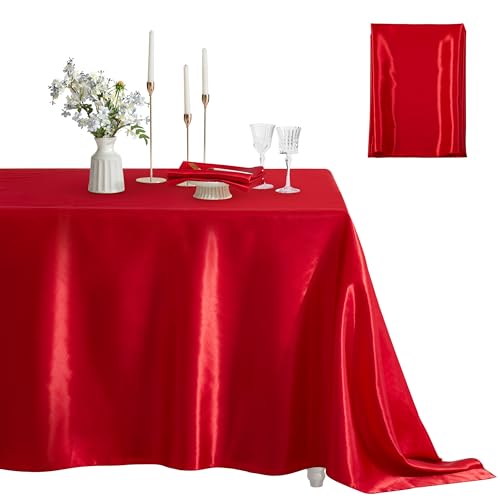 Counfeisly Quadratische Satin-Tischdecke, seidig-weiche Tischdecke, Satin-Esstischdecken für Hochzeitsbankett, Tischdekoration, Esszimmer, Innen- und Außenbereich, 132 x 132 cm, Rot, 1 Stück von Counfeisly