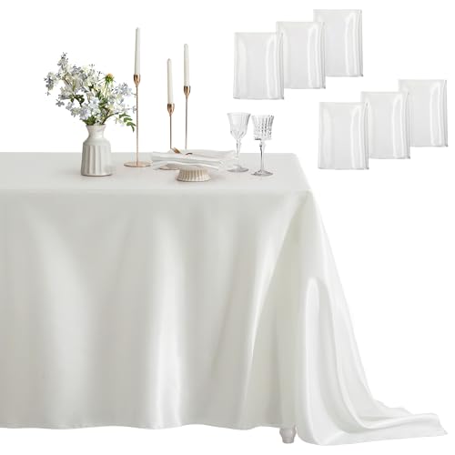 Counfeisly Quadratische Tischdecke, schmutzabweisend, knitterfrei, seidig, weich, Satin-Esstischdecken für Esszimmer, drinnen und draußen, 132 x 132 cm, Cremefarben, 6 Stück Counfeisly Quadratische Tischdecke, schmutzabweisend, knitterfrei, seidig, weich, Satin-Esstischdecken für Esszimmer, drinnen und draußen, 132 x 132 cm, Cremefarben, 6 Stück von Counfeisly