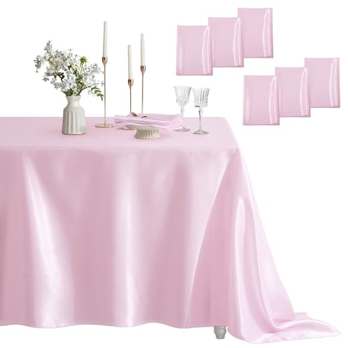 Counfeisly Rechteckige Tischdecke, schmutzabweisend, knitterfrei, seidig, weich, Satin-Esstischdecken für Esszimmer, Innen- und Außenbereich, 152,4 x 213,3 cm, Rosa, 6 Stück Counfeisly Rechteckige Tischdecke, schmutzabweisend, knitterfrei, seidig, weich, Satin-Esstischdecken für Esszimmer, Innen- und Außenbereich, 152,4 x 213,3 cm, Rosa, 6 Stück von Counfeisly