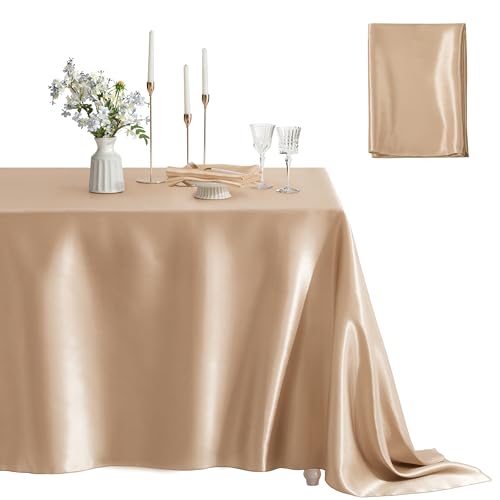 Counfeisly Rechteckige Tischdecke, schmutzabweisend, knitterfrei, seidig, weich, Satin-Esstischdecken für Esszimmer, drinnen und draußen, 152,4 x 250,9 cm, Taupe von Counfeisly