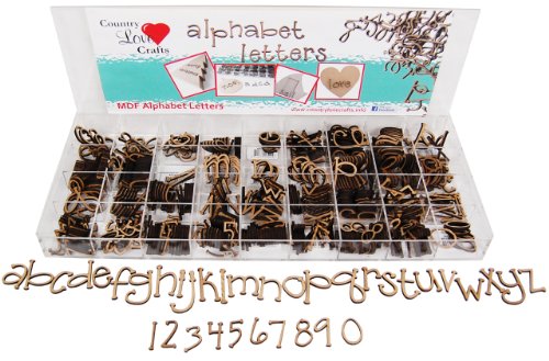Country Love Crafts Bastel-Set mit Mini-Buchstaben aus Holz, in Schaubehälter, Hellbraun von Country Love Crafts