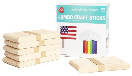CousinDIY Jumbo-Bastelstäbchen, 300 Stück, 15,2 cm große, unlackierte Holzstäbe für Bastelarbeiten, Kunst- und Schulprojekte von CousinDIY