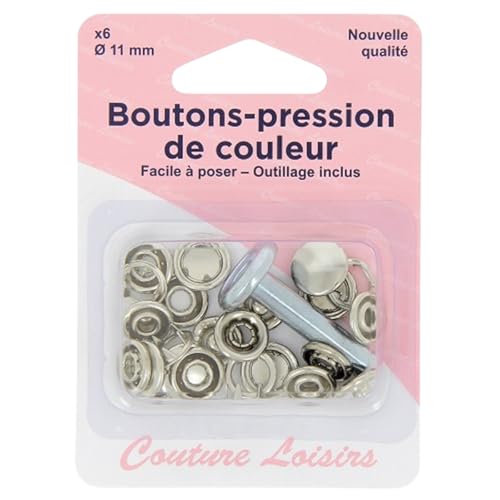 Kit Druckknopf grau silber 11 mm mit Setzeisen – 6 pcs von Couture Loisirs