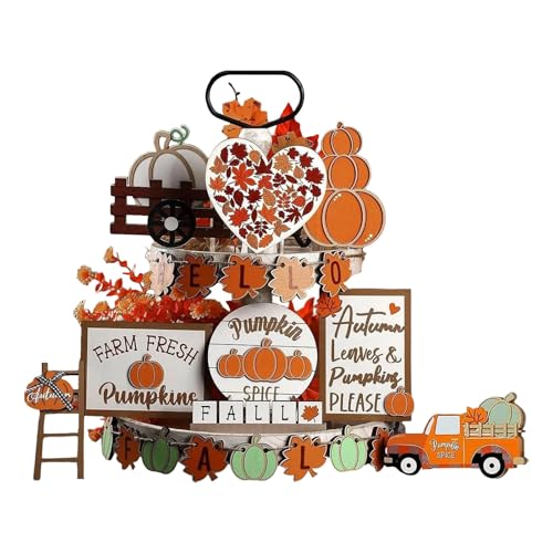 Tiered Tray Decor Thanksgiving Tischdekorationen Holzschild Mittelstücke für Indoor Kitchen Party Supplies Büroklammern Silber (Orange, One Size) von Covermason