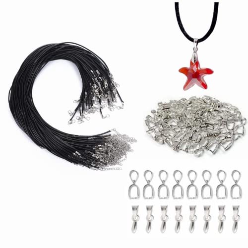 100 Stück Lederband-Kettenset mit Verschluss, 50 Stück schwarzes Lederband und 50 Stück Anhänger Ösen Lederbänder für DIY Halskette Armband Schmuckherstellung 100 Stück Lederband-Kettenset mit Verschluss, 50 Stück schwarzes Lederband und 50 Stück Anhänger Ösen Lederbänder für DIY Halskette Armband Schmuckherstellung von Coyanyu