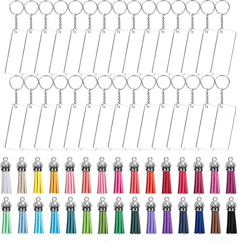 90 Stücke Acryl Schlüsselanhänger Rohlinge Set, Transparent Acryl Rohlinge Set mit Anhänger Quasten Schlüsselringe für Schlüssel Handwerk DIY, Schmuckherstellung 30 Sätze 90 Stücke Acryl Schlüsselanhänger Rohlinge Set, Transparent Acryl Rohlinge Set mit Anhänger Quasten Schlüsselringe für Schlüssel Handwerk DIY, Schmuckherstellung 30 Sätze von Coyanyu