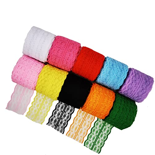 Gemischte Spitzenband, 10 Stück Multiple Colors Farbe Blumenmuster Stoff Lace Ribbon, ähen DIY Scrapbooking Hochzeit Party Geschenkbox Weihnachten Dekoration 10M x 45mm von Coyanyu