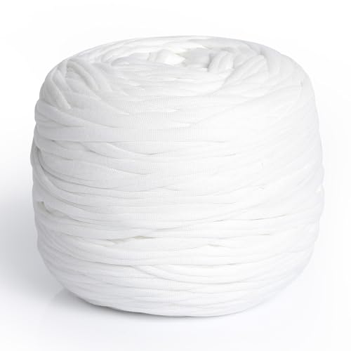 Cozary 100m Häkelgarn, Baumwollgarn Zum Häkeln, Weiches, Langlebiges Häkelgarn für Anfänger, 2,2 cm Breite, Ideal für Häkeln & Stricken, perfekt für Taschen, Decken und Heimdekoration (Weiß) Cozary 100m Häkelgarn, Baumwollgarn Zum Häkeln, Weiches, Langlebiges Häkelgarn für Anfänger, 2,2 cm Breite, Ideal für Häkeln & Stricken, perfekt für Taschen, Decken und Heimdekoration (Weiß) von Cozary