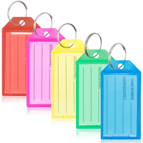 Cozary Schlüsselanhänger Beschriftbar 20 Stück,5 Farben mit Beschreibbaren Etiketten,Schlüssel Anhänger Schlüsselschilder mit Ring Schlüsselschilder zum Beschriften für Koffer Haustiere von Cozary